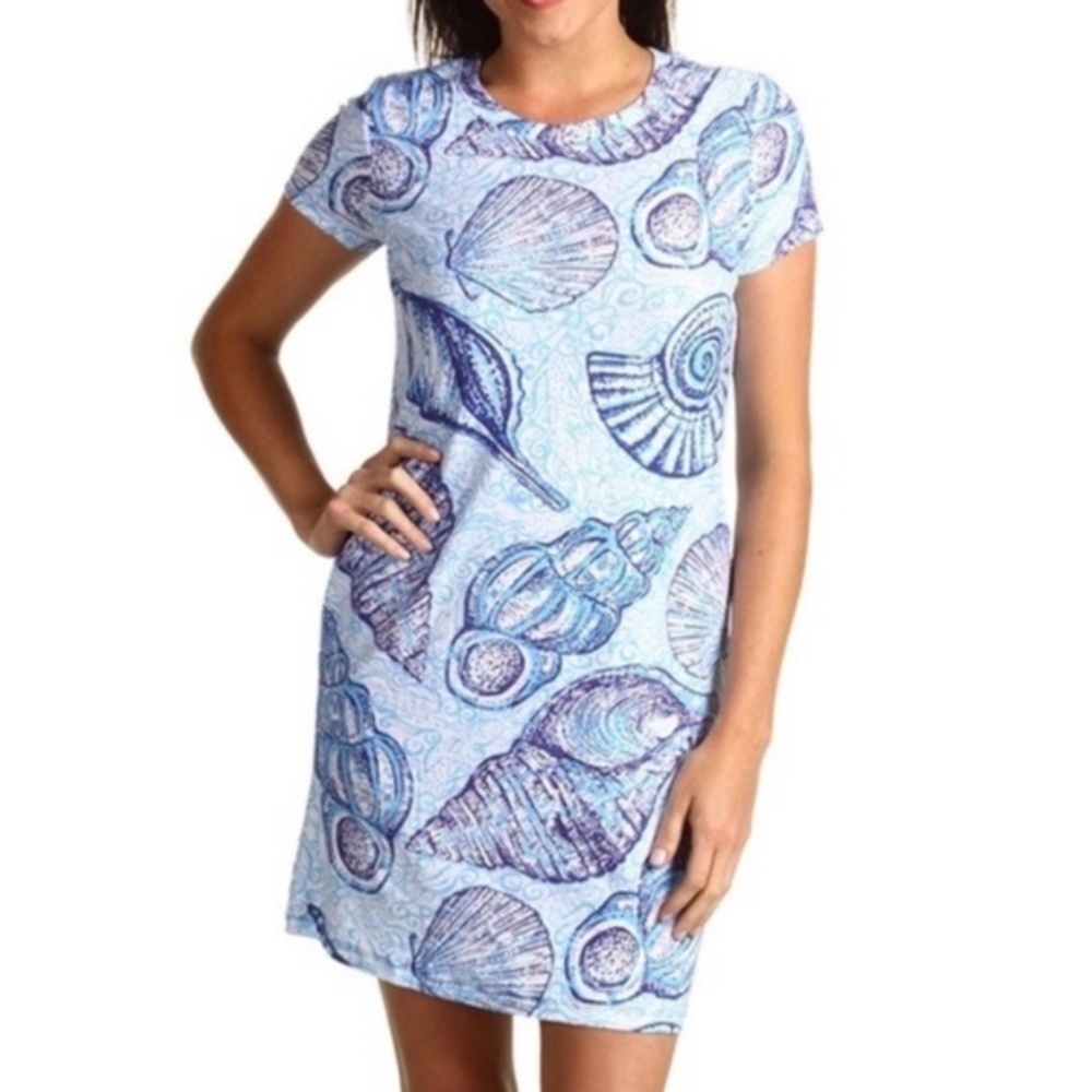 Lilly Pulitzer Emily Stuffed Shells 100% Cotton T-Shirt Mini Dress‎